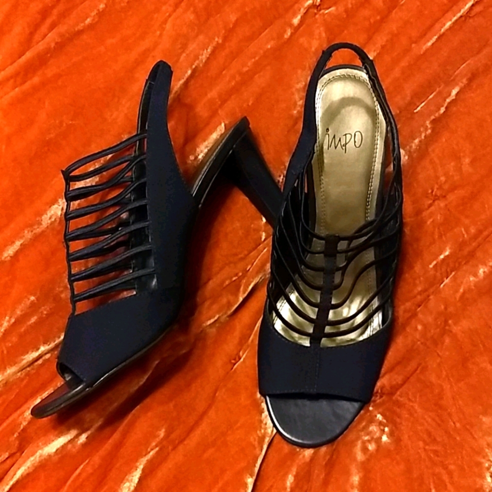 Navy blue sz9W peep toe strappy pumps